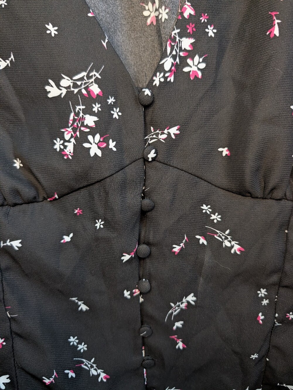 Dynamite Black Floral Button-Up Jacket with Pink & White Accents